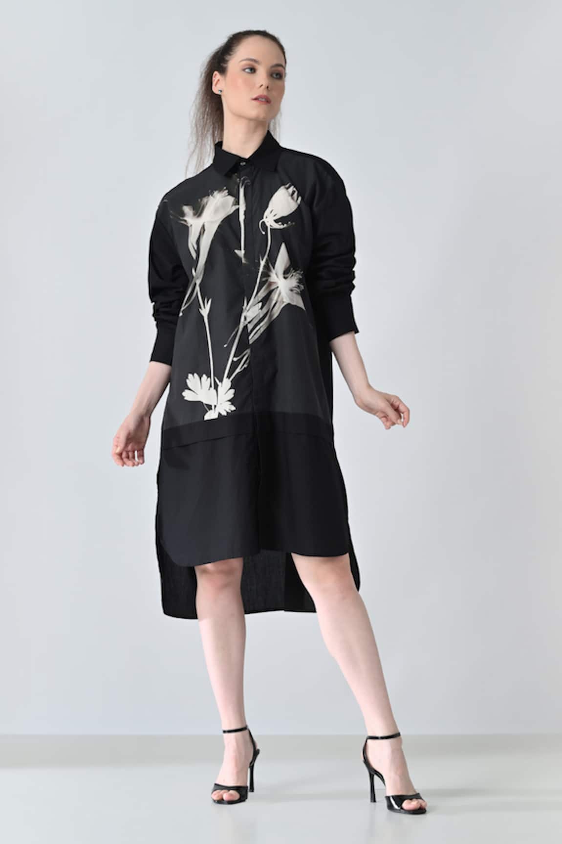 Samant Chauhan Floral Print Black Shirt Dress