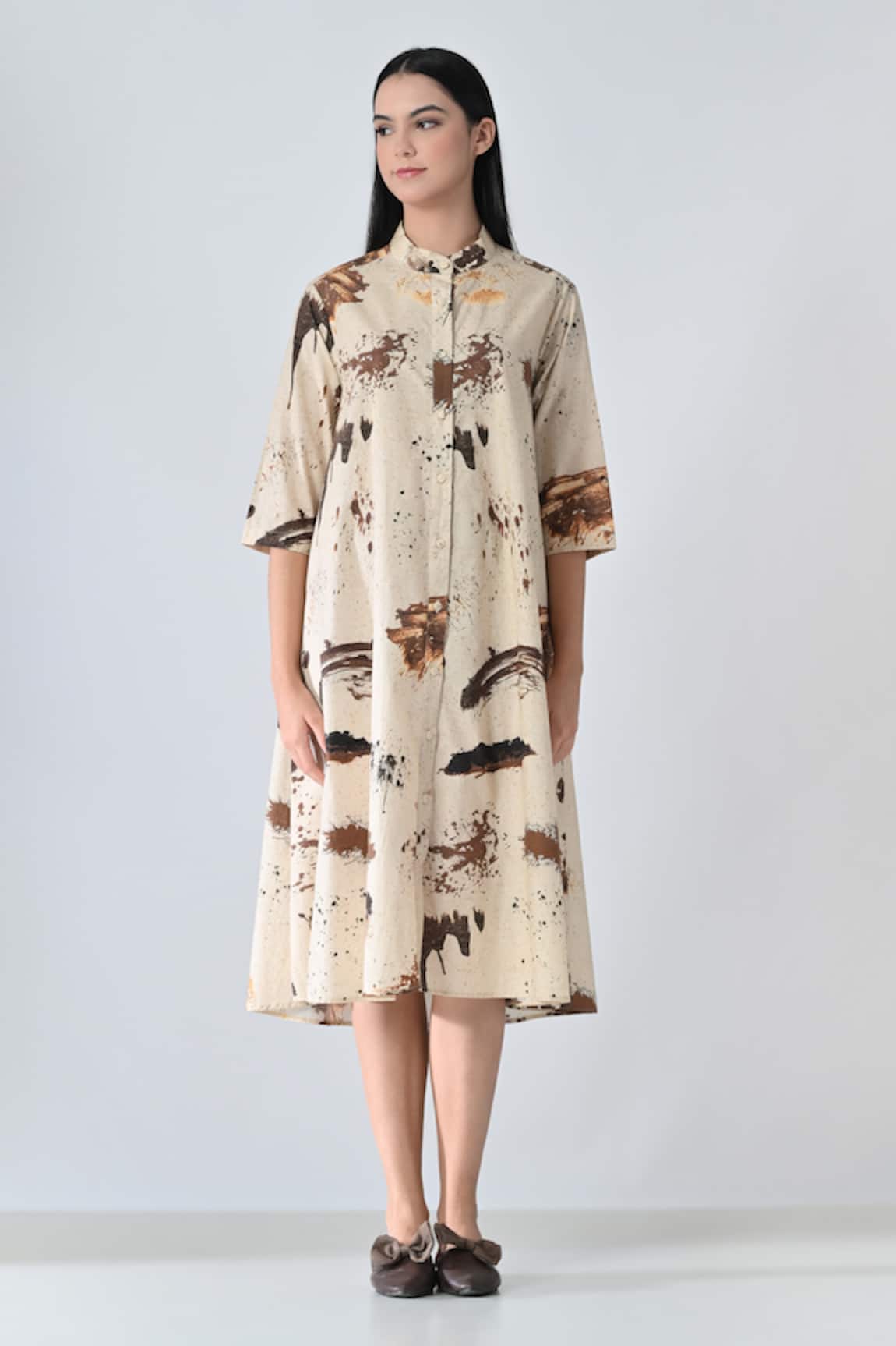 Samant Chauhan Splash Brown Shirt Dress 