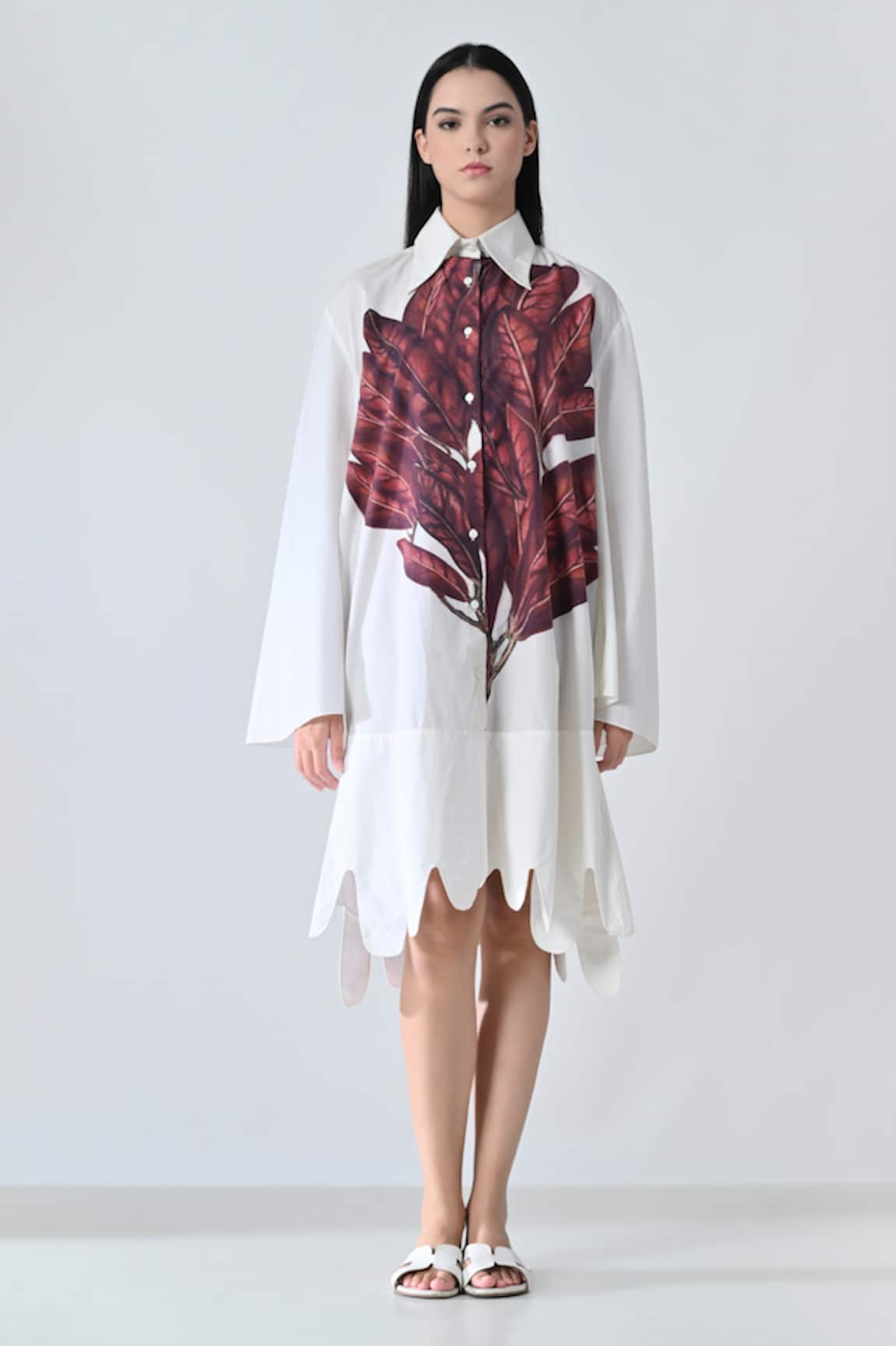 Samant Chauhan Leaf Patch Cotton Shirt Dress 