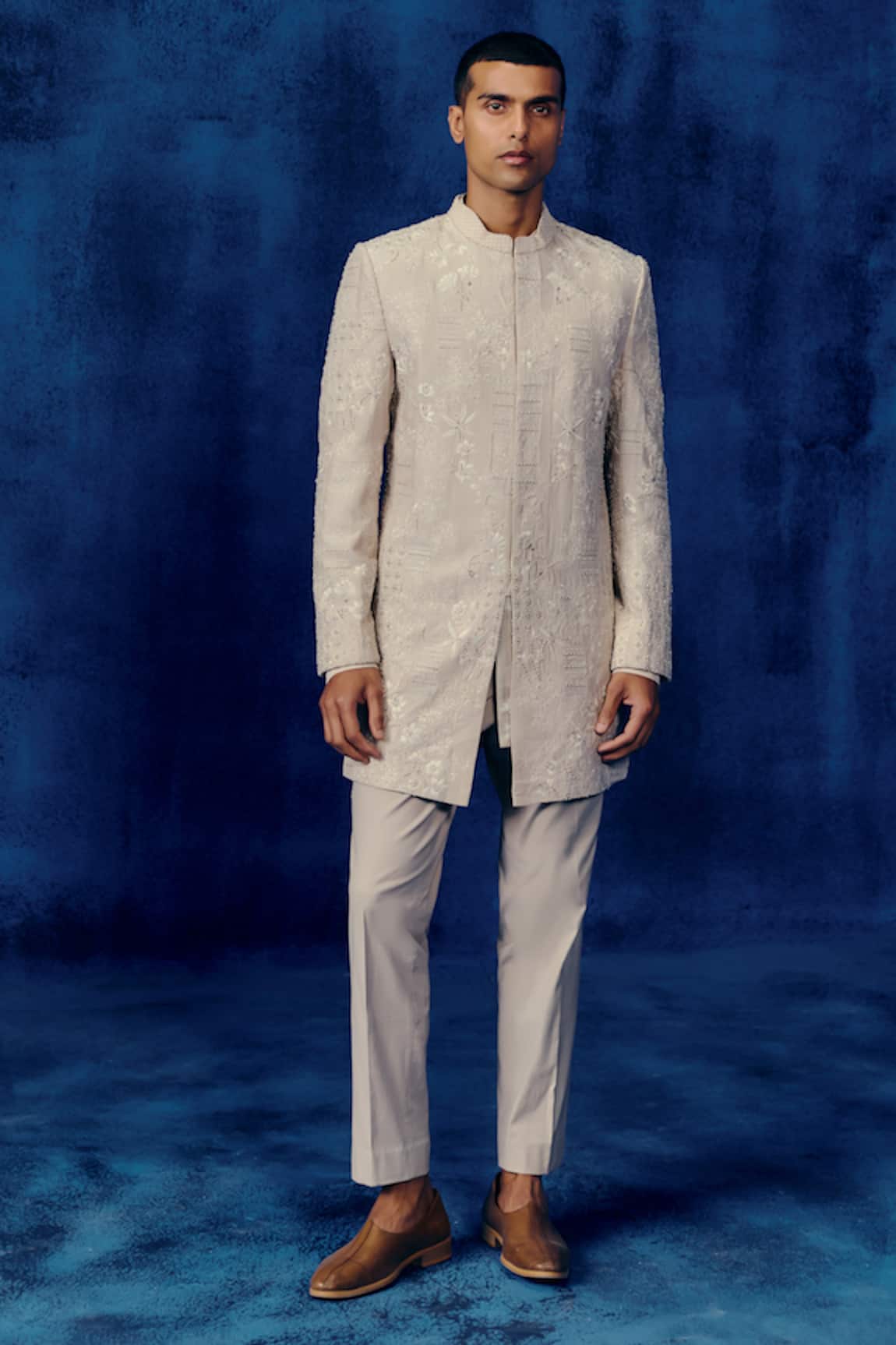 Mishru Beige Zavi Sherwani Set 