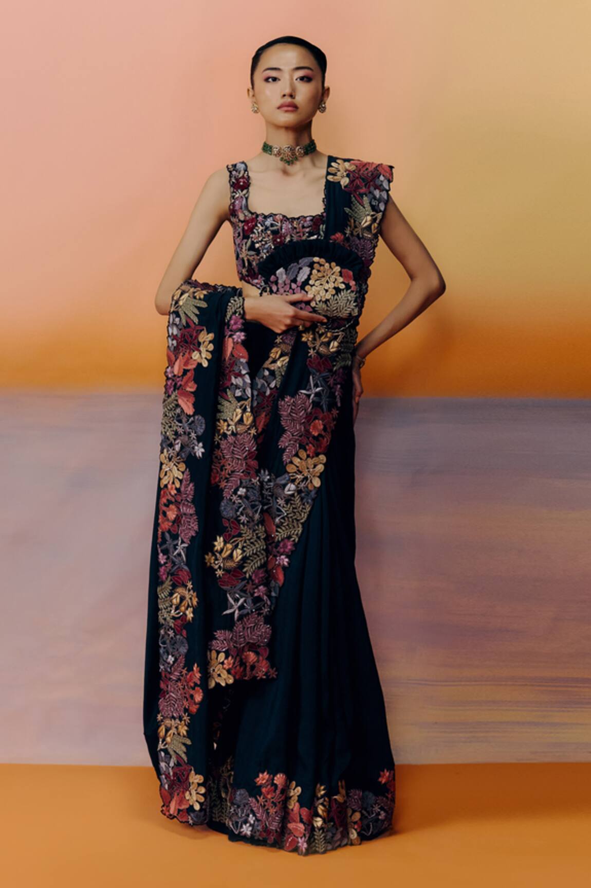 Mishru Floral Embroidered Nysa Saree Set 