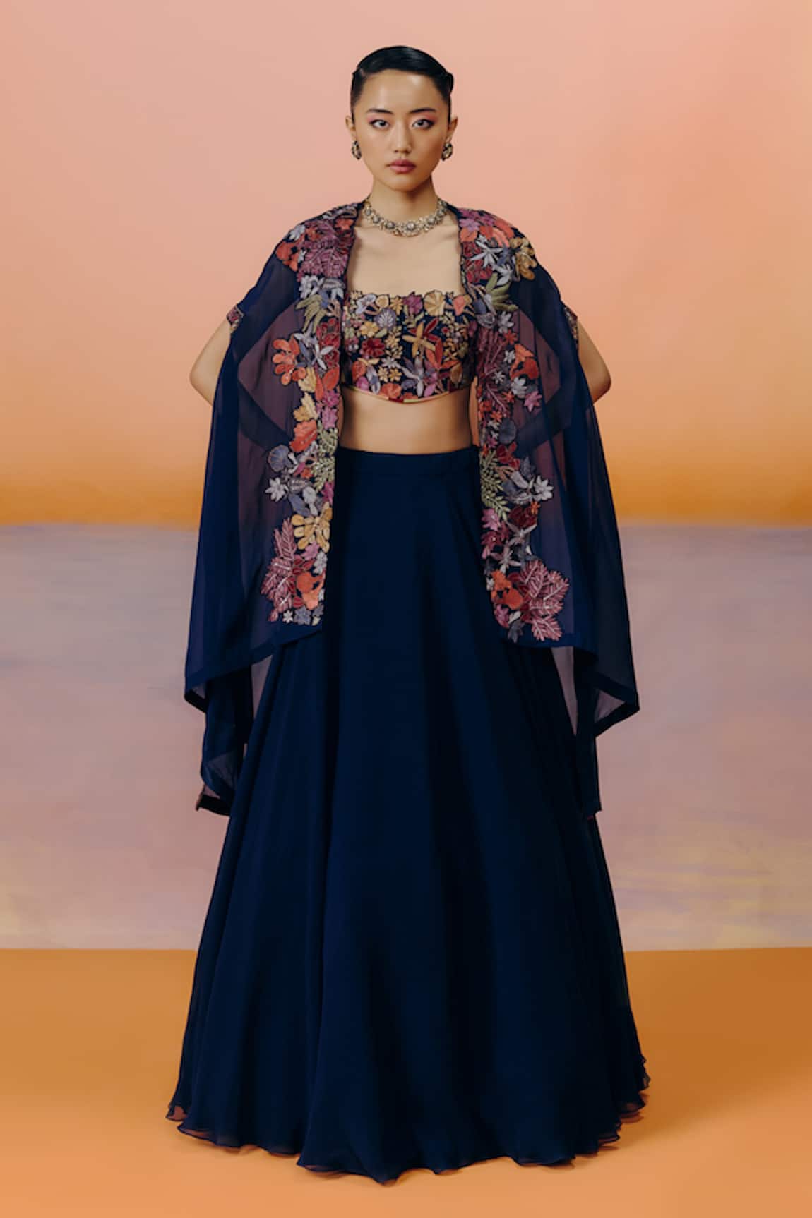 Mishru Navy Blue Avi Cape Set 