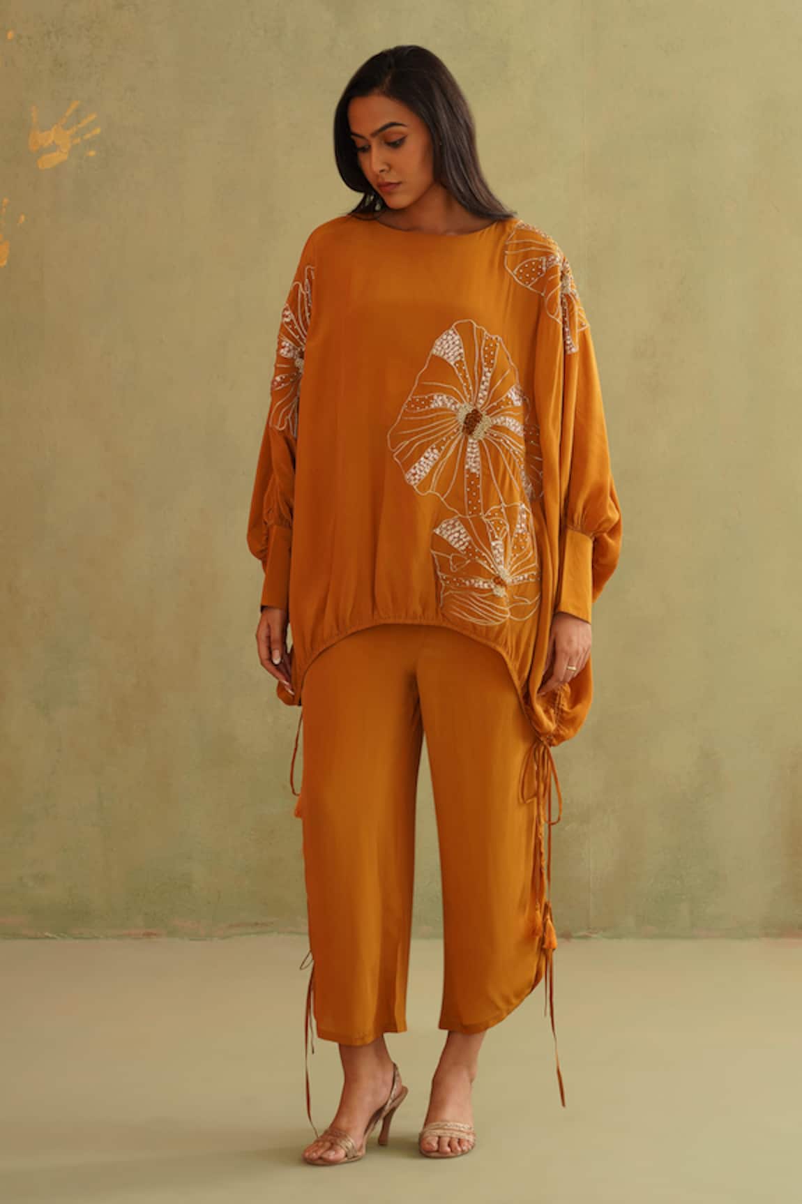 Midori By Sgv Mustard Crepe Silk Orla Pant Set 