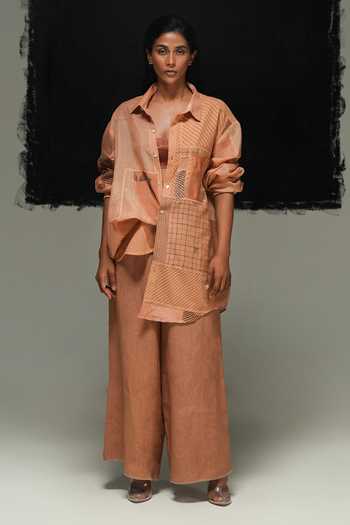 Urvashi Kaur Rust Handwoven Linen Aron Pant 