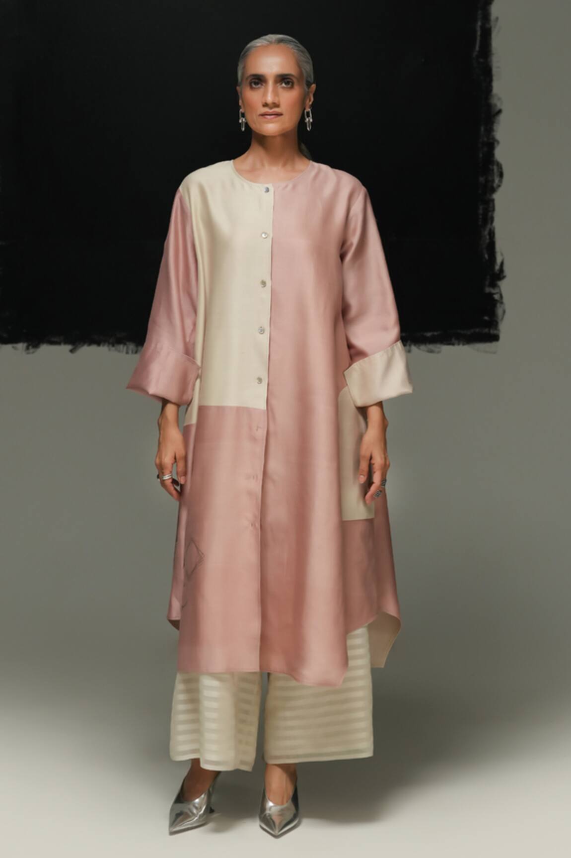 Urvashi Kaur Pearl White & Dusty Pink Mei Dress 