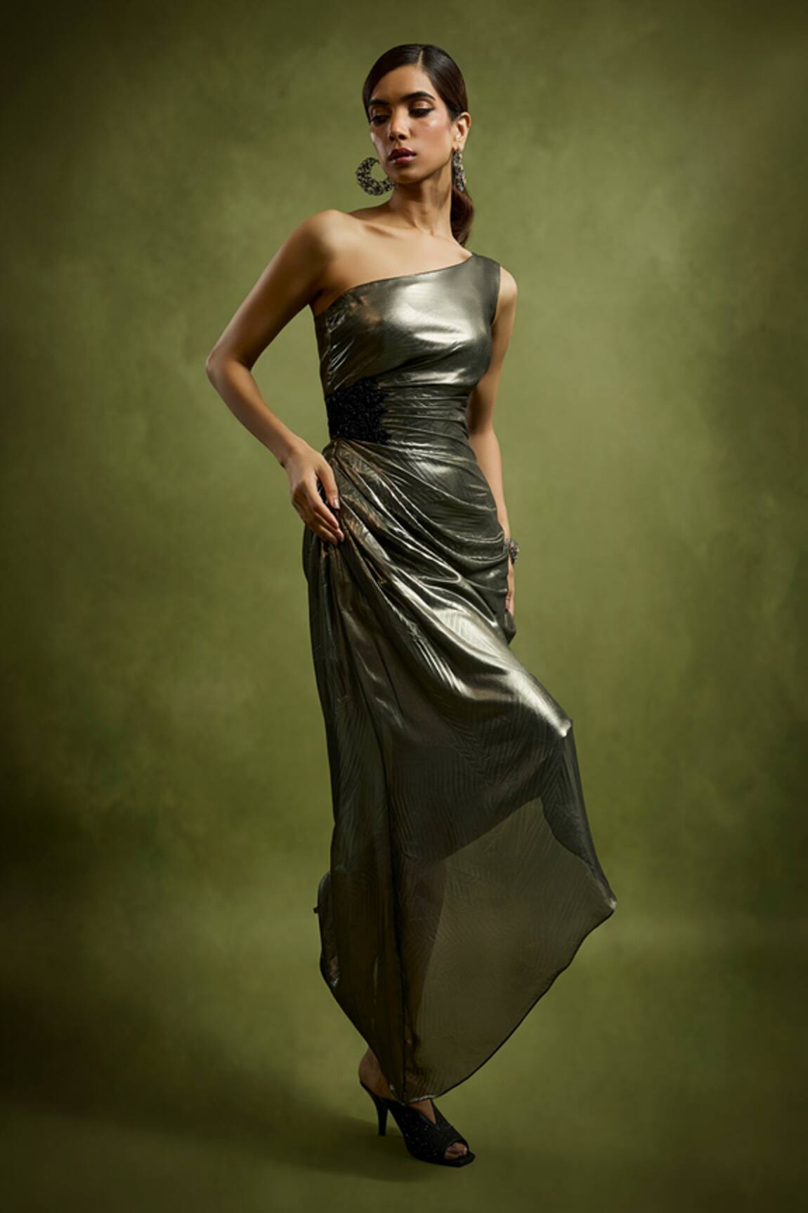Babita Malkani Gold Foil Georgette Dress 