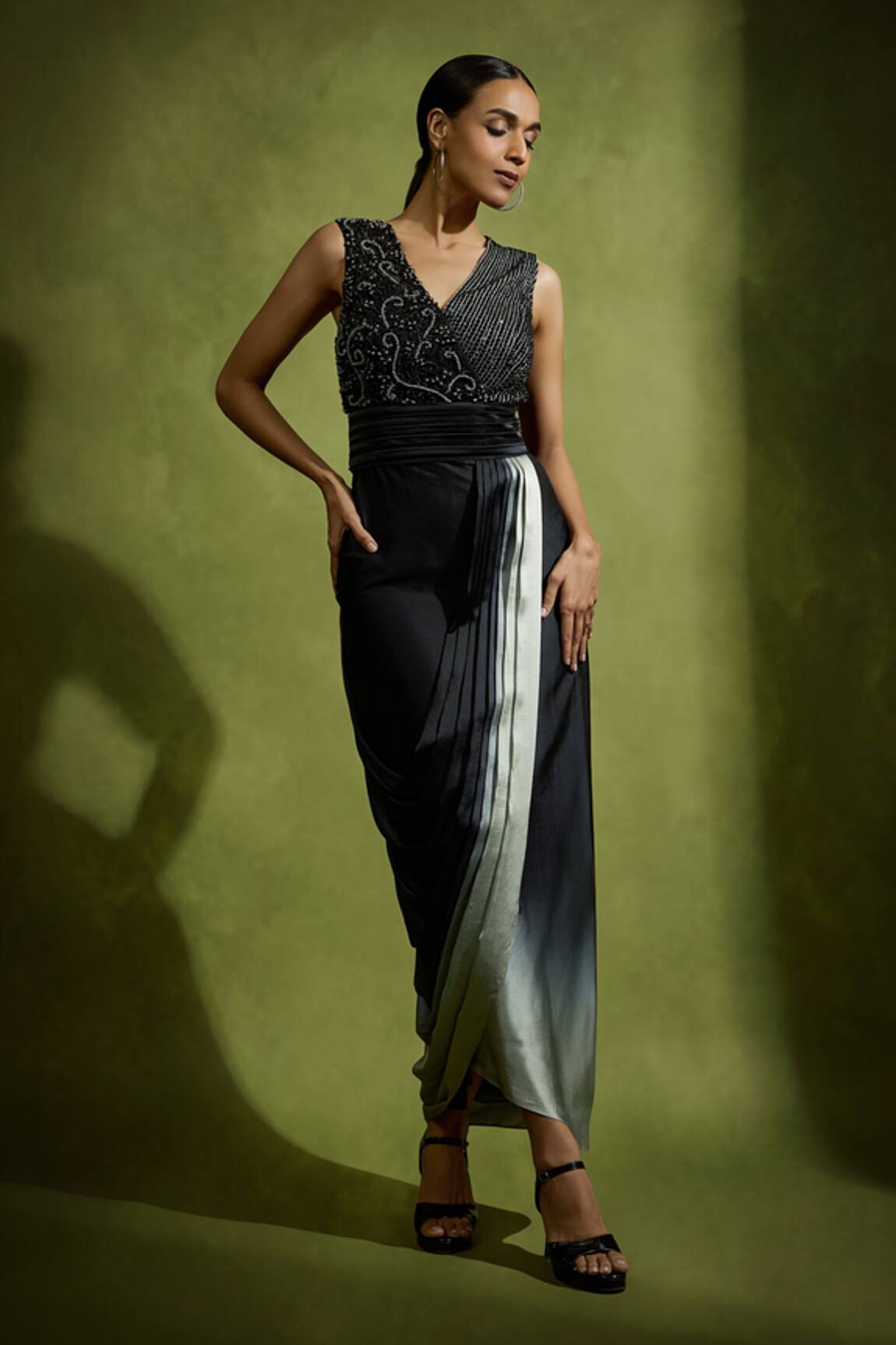 Babita Malkani Black Designer Satin Dress 