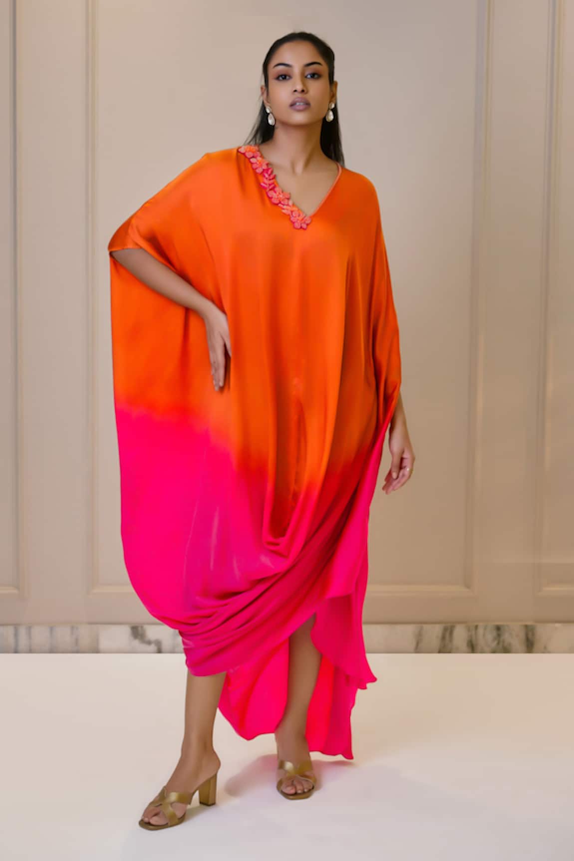 Omana By Ranjana Bothra Ombre Silk Satin Kaftan 
