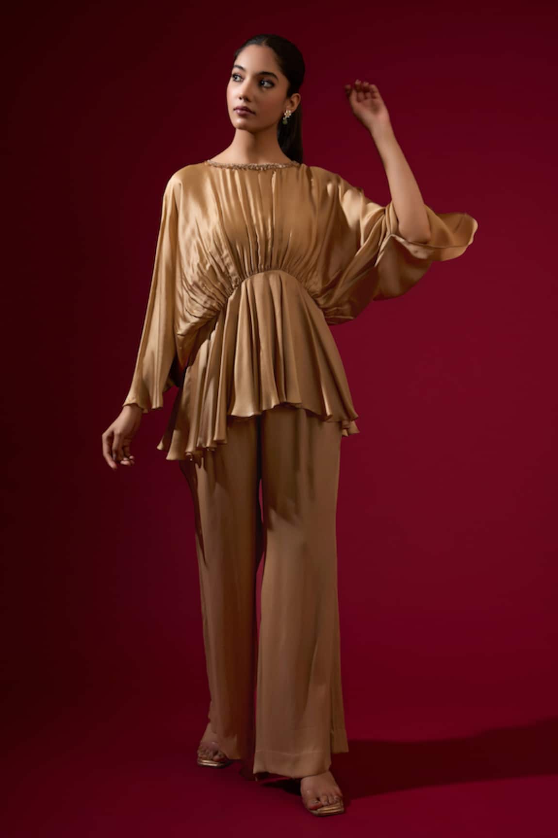 Omana By Ranjana Bothra Camel Gold Designer Top & Pant Set 