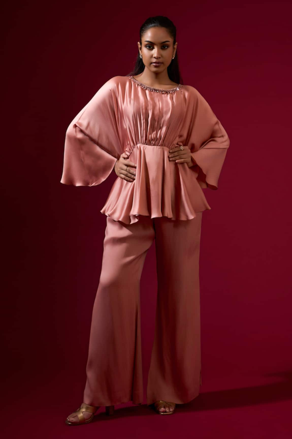 Omana By Ranjana Bothra Mocha Pink Designer Top & Pant Set 