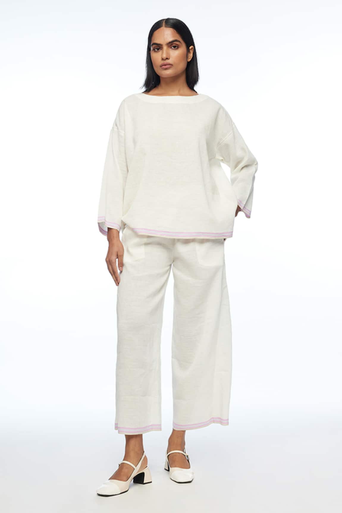 Payal Pratap Ivory Handloom Cotton Linen Oversize Top 