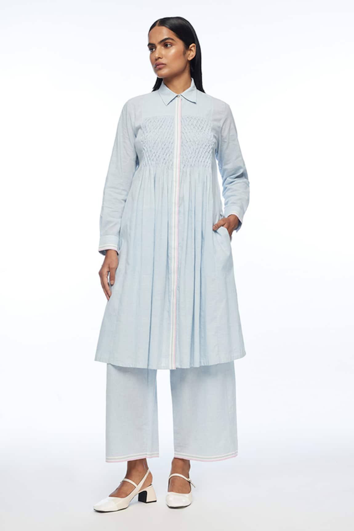 Payal Pratap Powder Blue Mollis Smocking Tunic 
