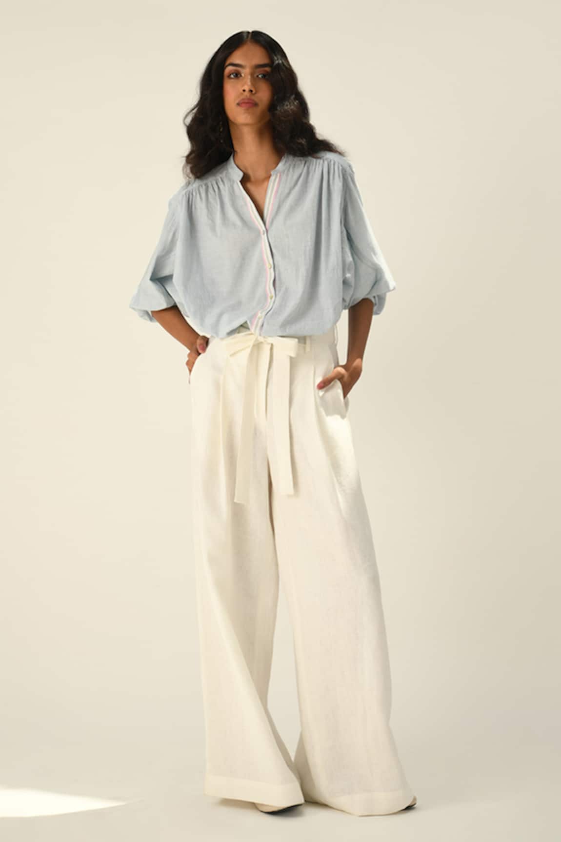 Payal Pratap Powder Blue Smocking Shirt 
