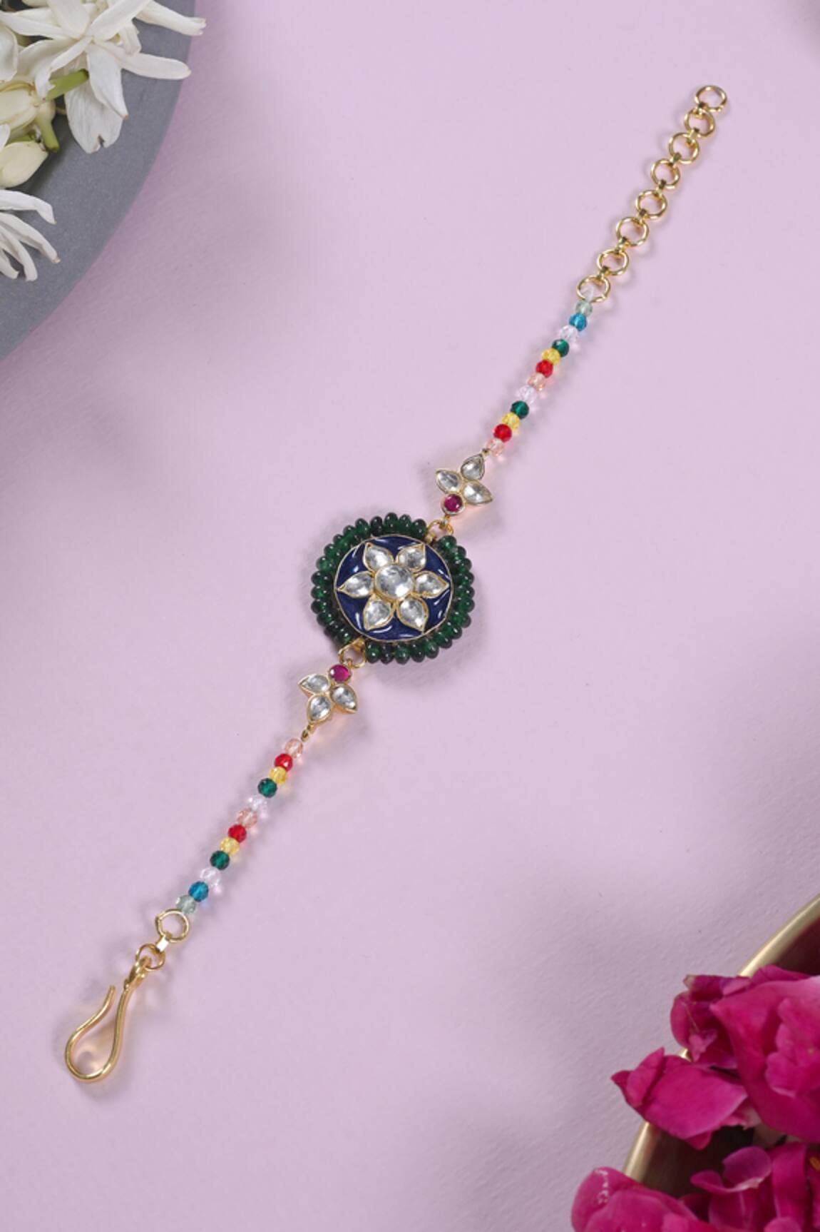 Shlok Jewels Jadau Kundan Rakhi with Semi-Precious Stones 