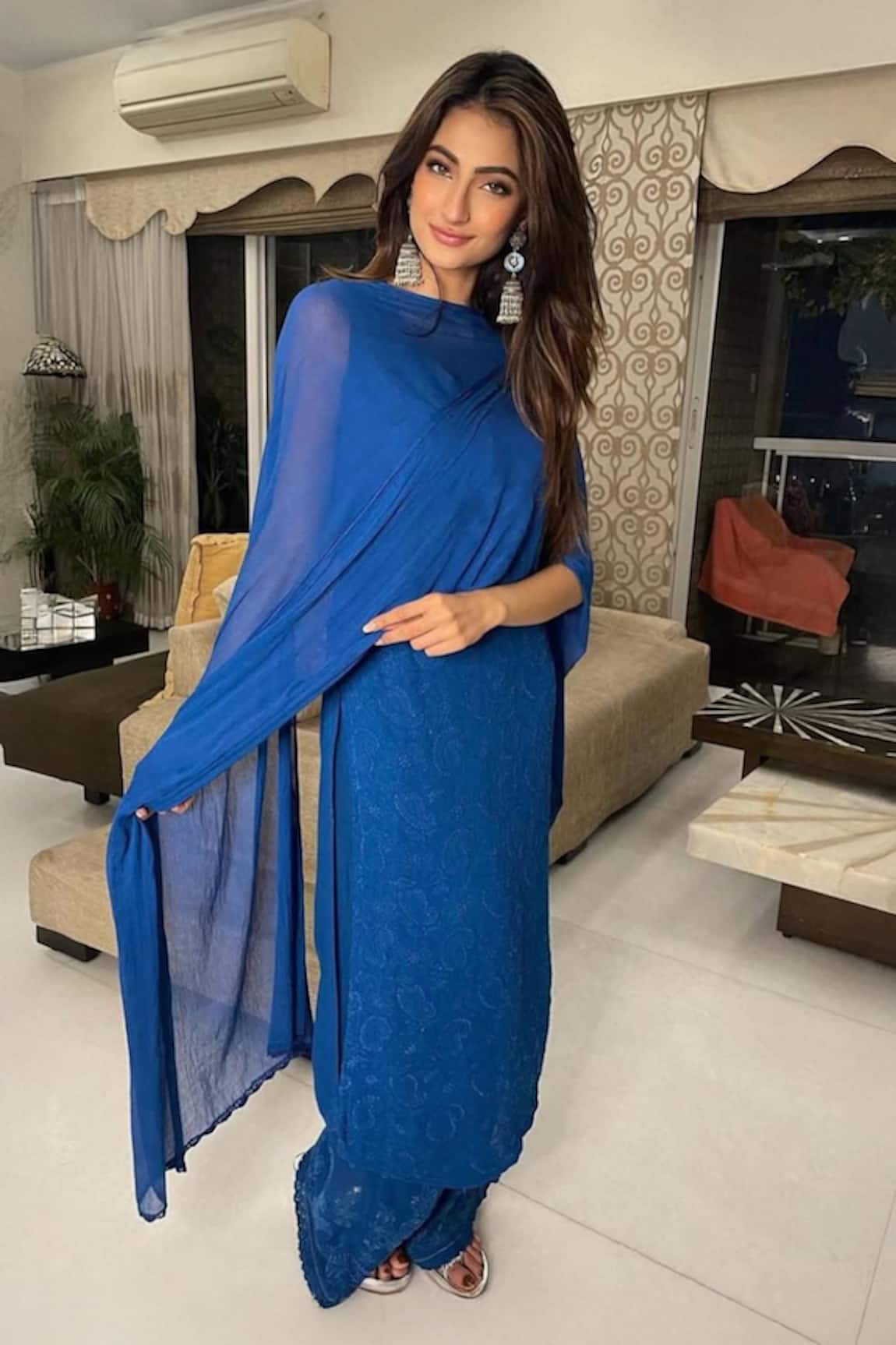 Label Aishwaryrika Chikankari Long Kurta & Palazzo Pant Set 
