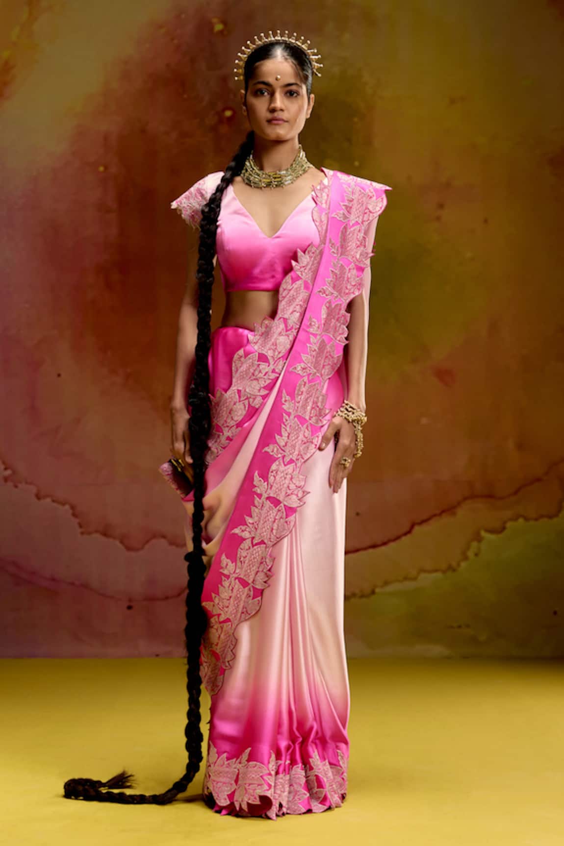 Kavitha Gutta Baby Pink Ombre Saree With Zari Border 