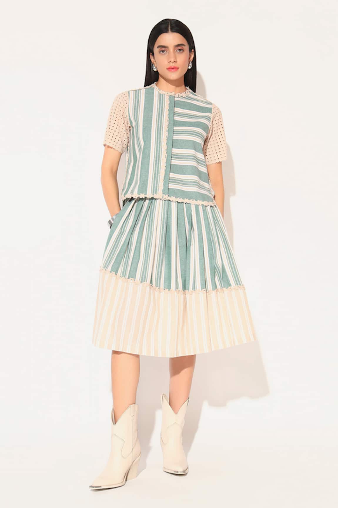 Linetribe_ Striped Cotton Linen Skirt Set 
