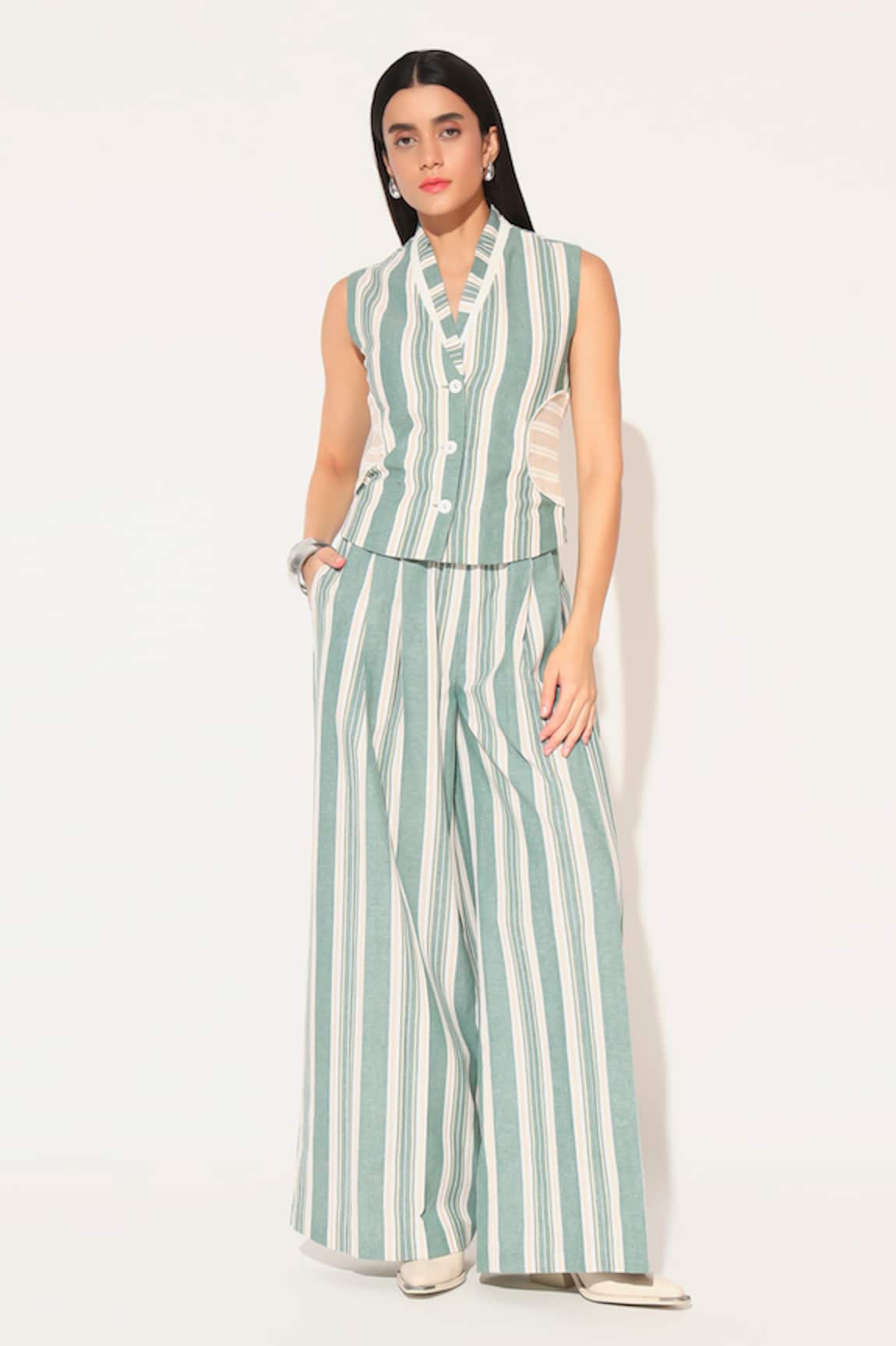 Linetribe_ Eira Striped Waist Coat Set 