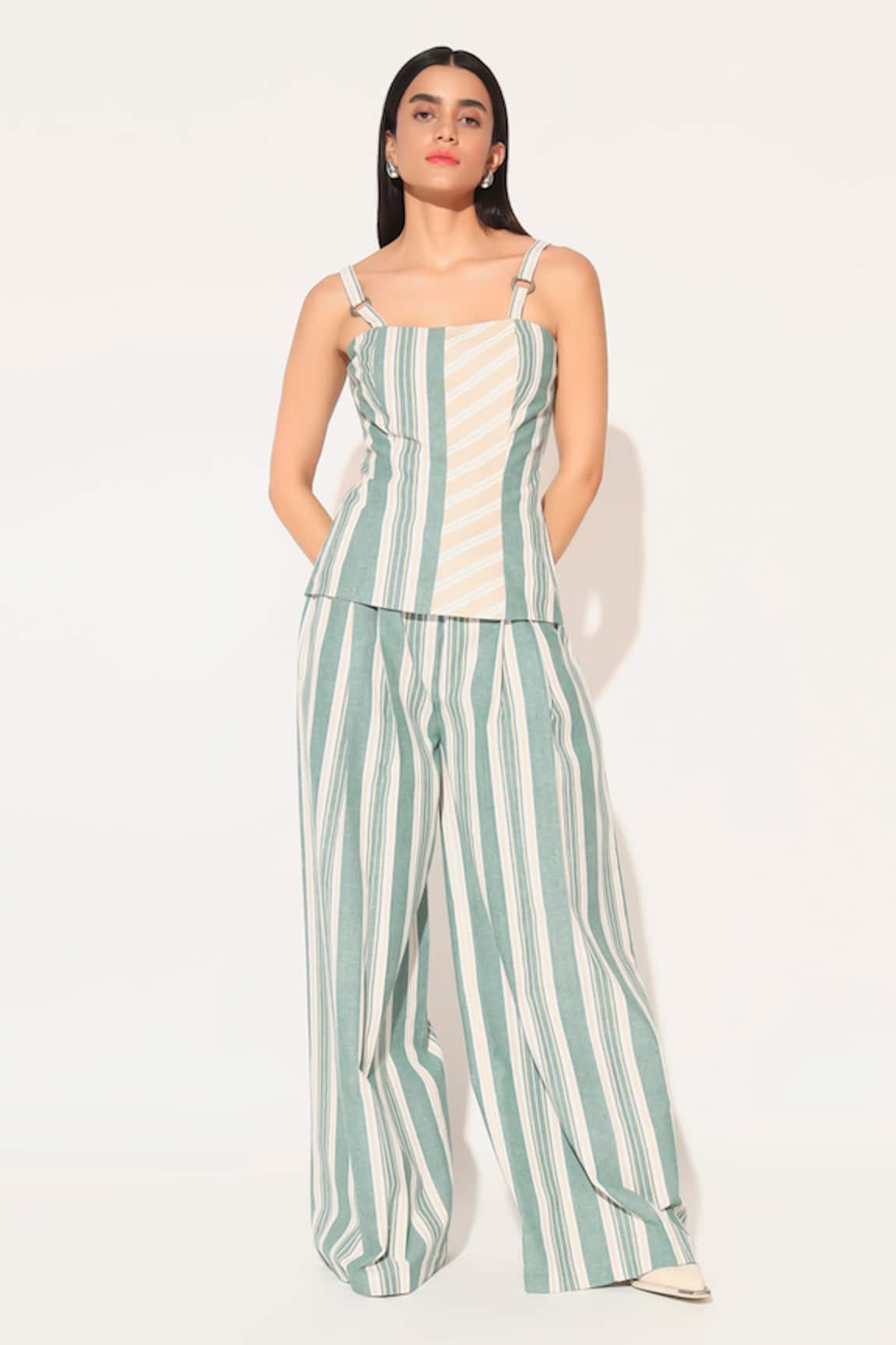 Linetribe_ Striped Cotton Linen Top & Pants Set 