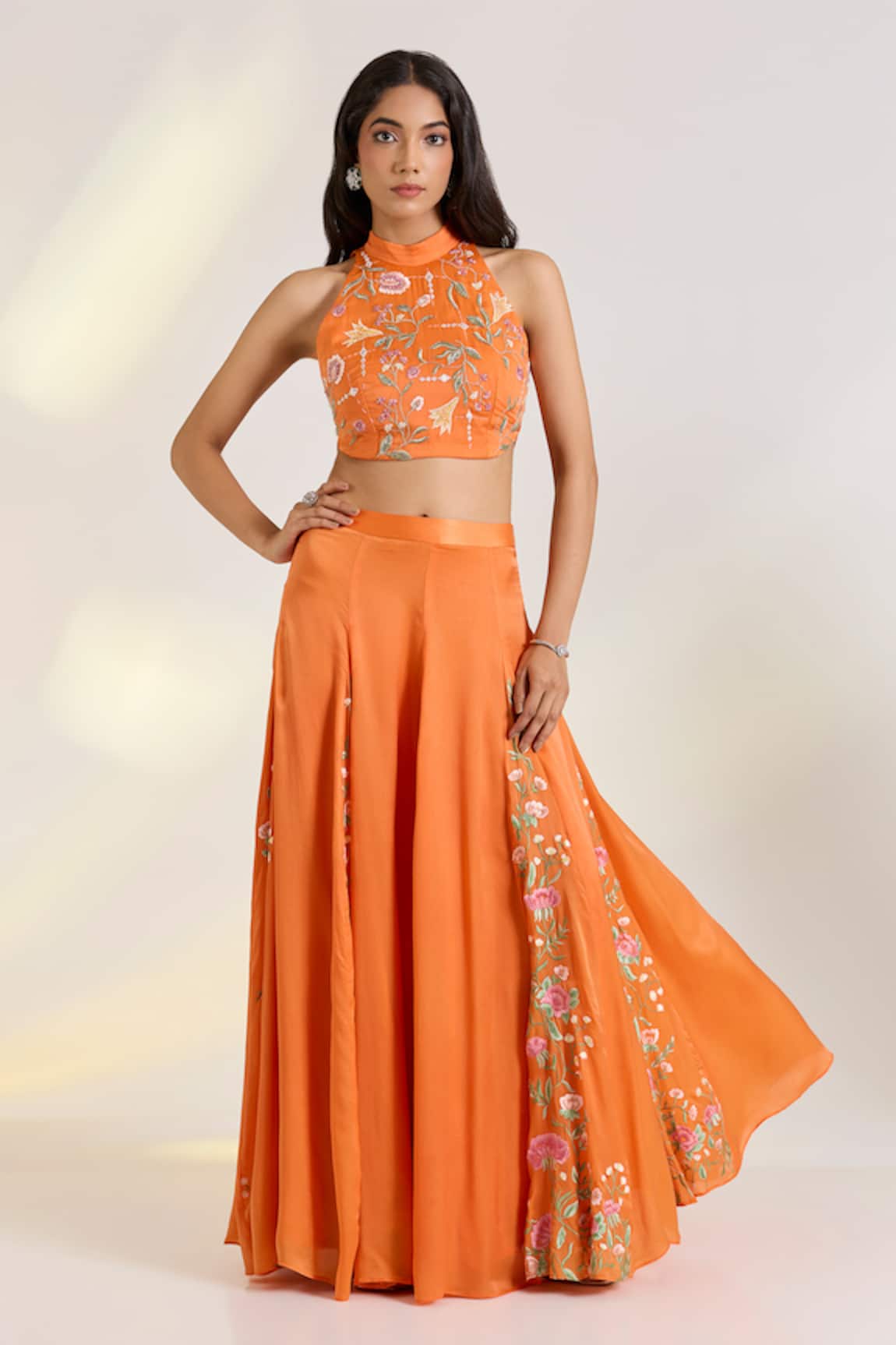 Ewoke Tangerine Hand Embroidered Lehenga Set 