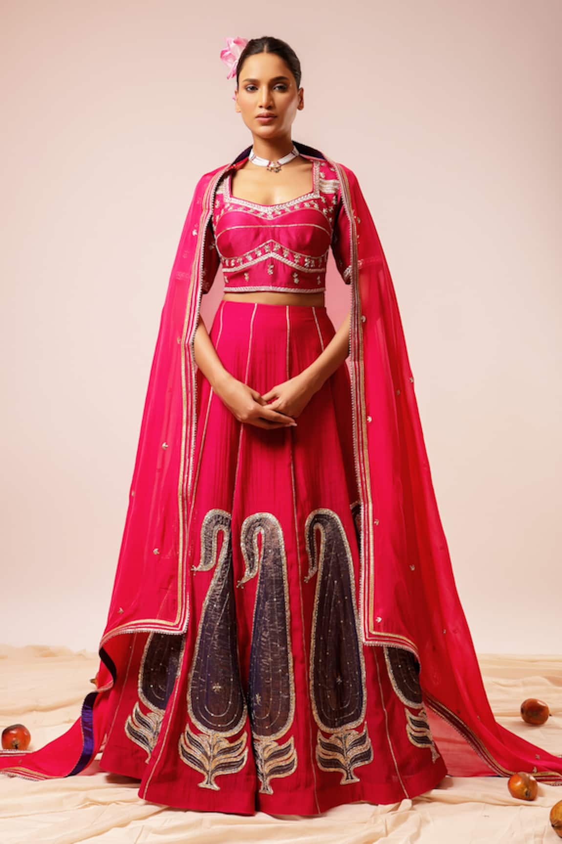 Kalakari By Akanksha Magenta Pink Embroidered Lehenga Set 