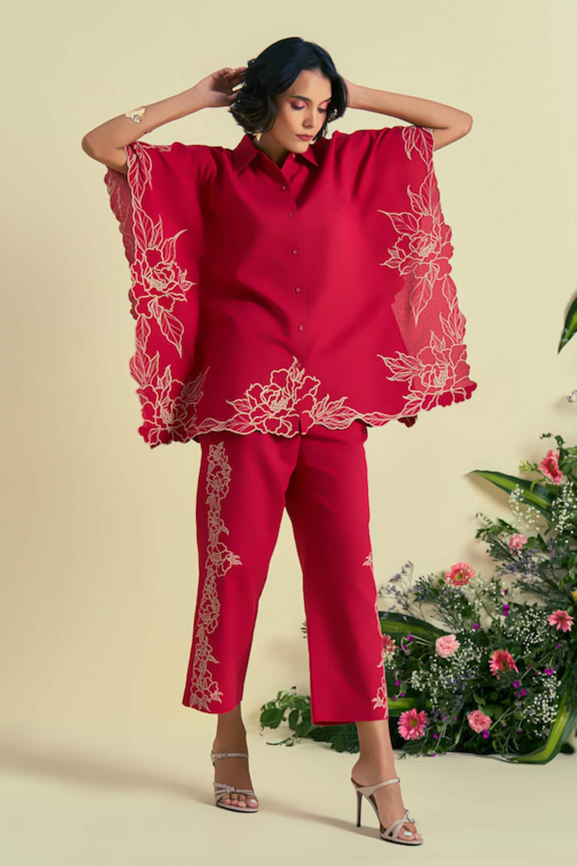 Origani Red Thread Embroidered Pant  