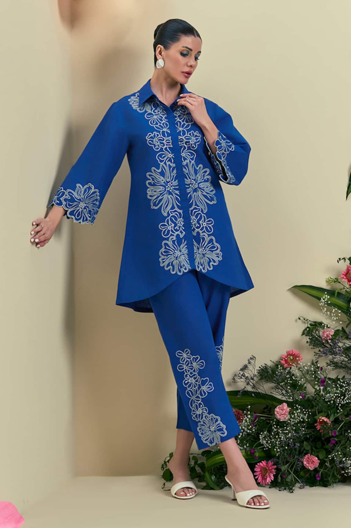 Origani Blue Thread Embroidered Designer Pant 
