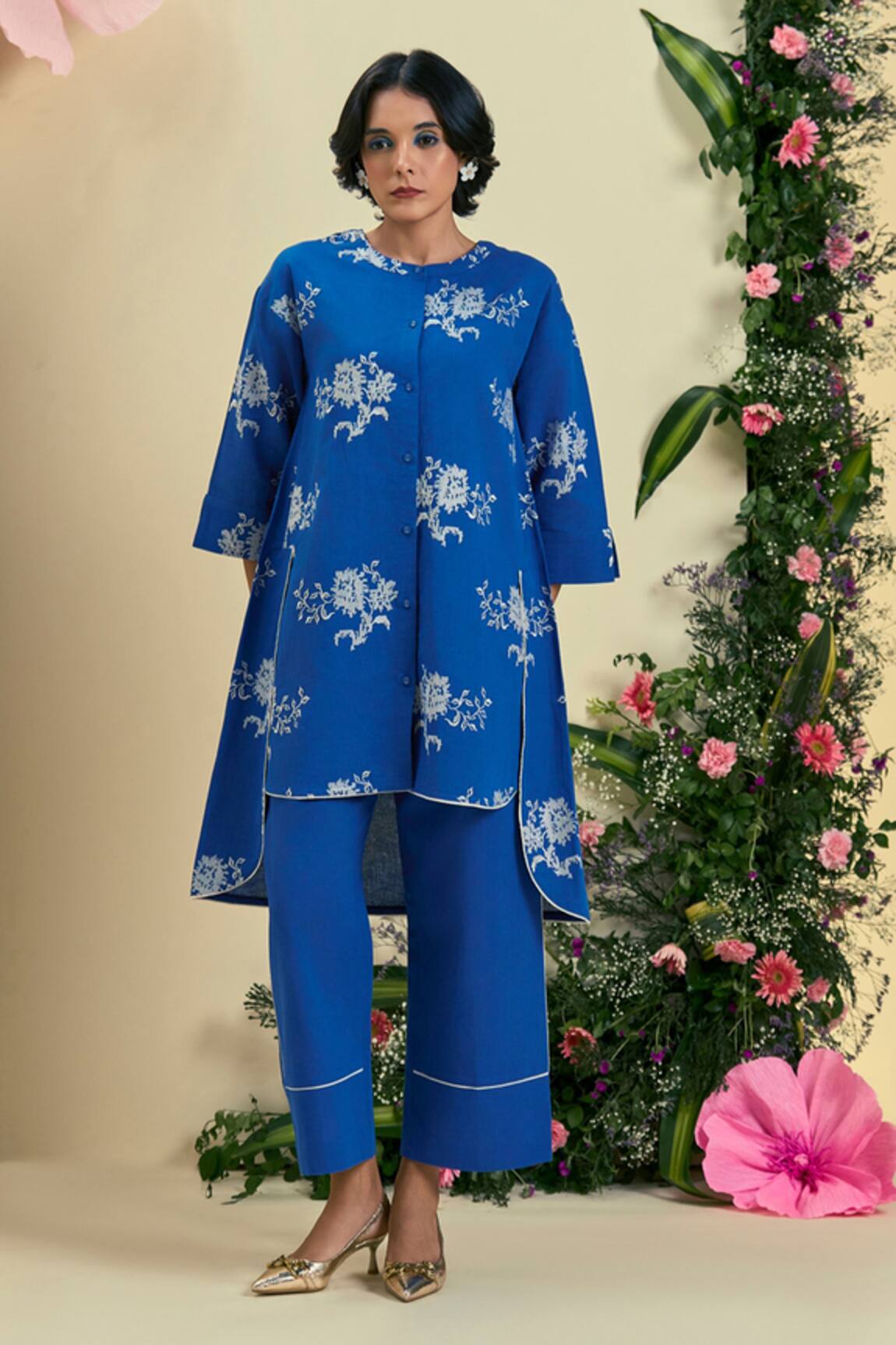 Origani Blue Linen Blend Designer Pant  