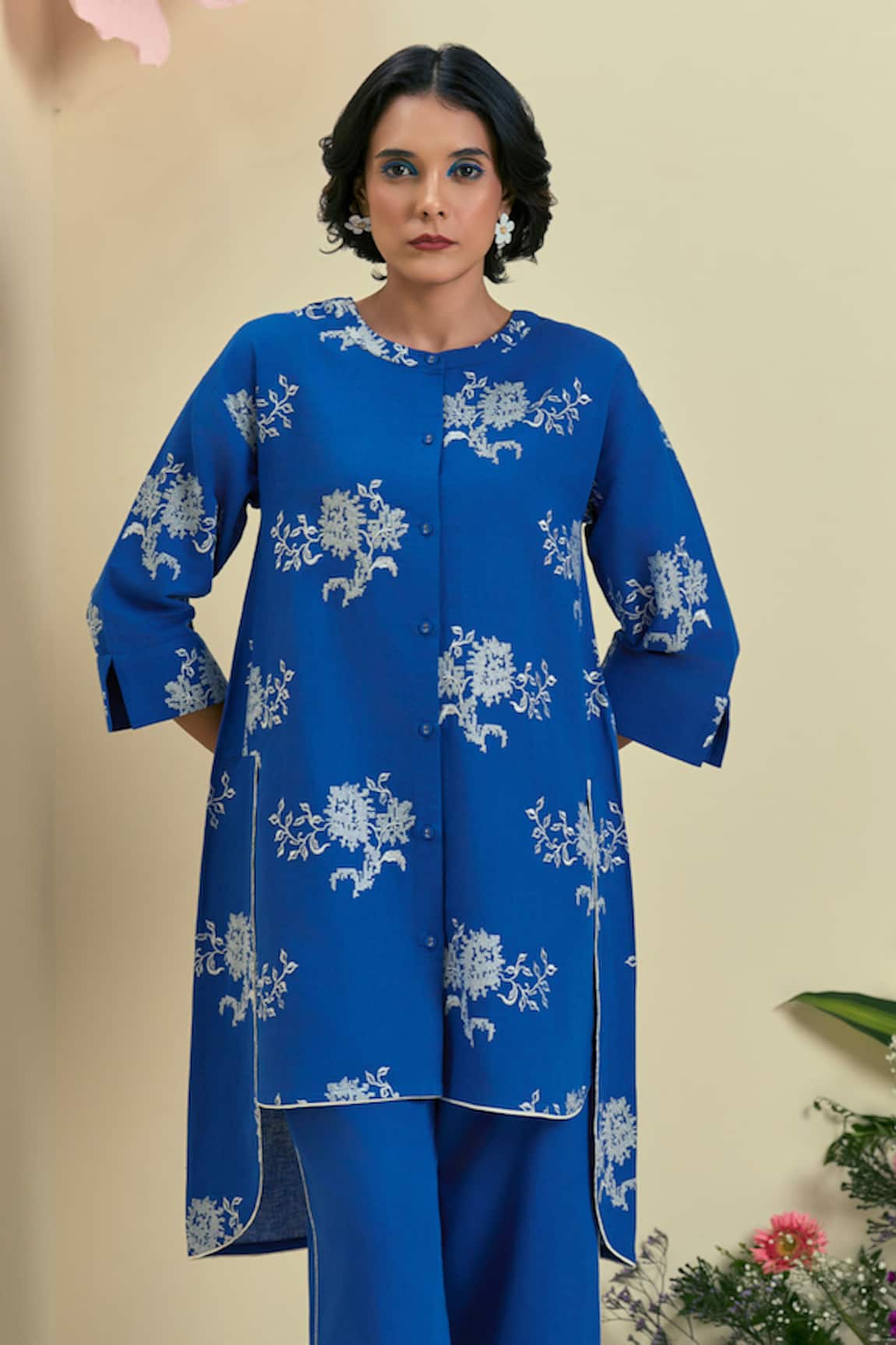 Origani Thread Embroidered Blue Tunic 