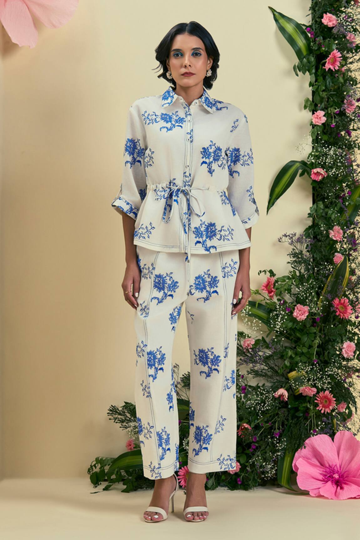 Origani Off White Thread Embroidered Pant  