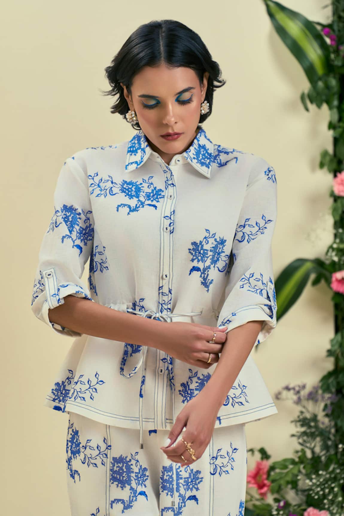 Origani Floral Thread Embroidered Shirt  