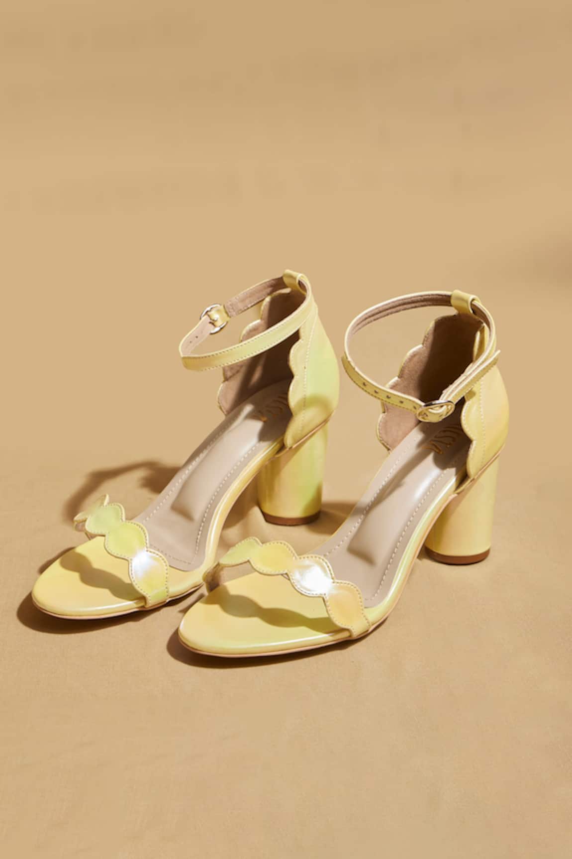 Tiesta Butter Yellow Open Toe Block Heels 
