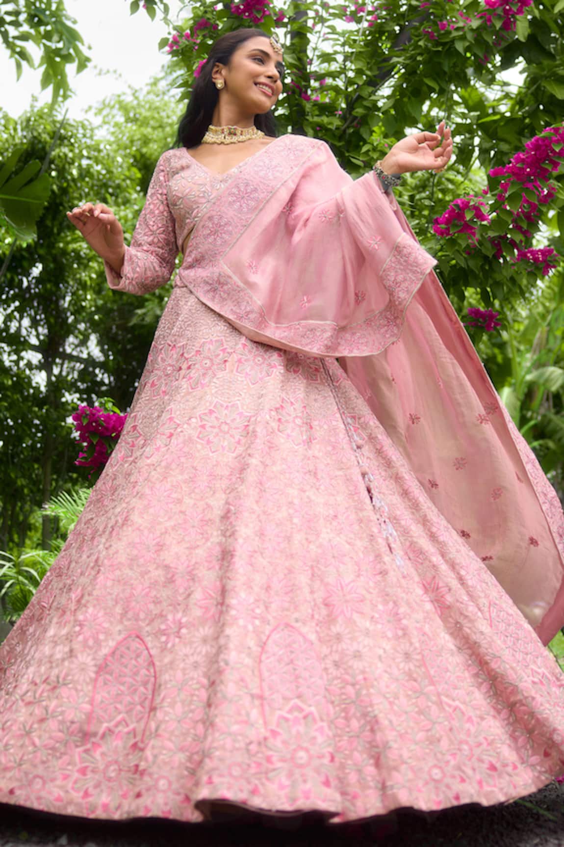 SHASHA GABA Blush Blossom Embellished Lehenga Set 