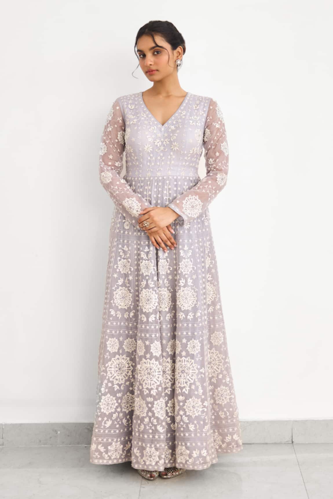 SHASHA GABA Embroidered Grey Gown 