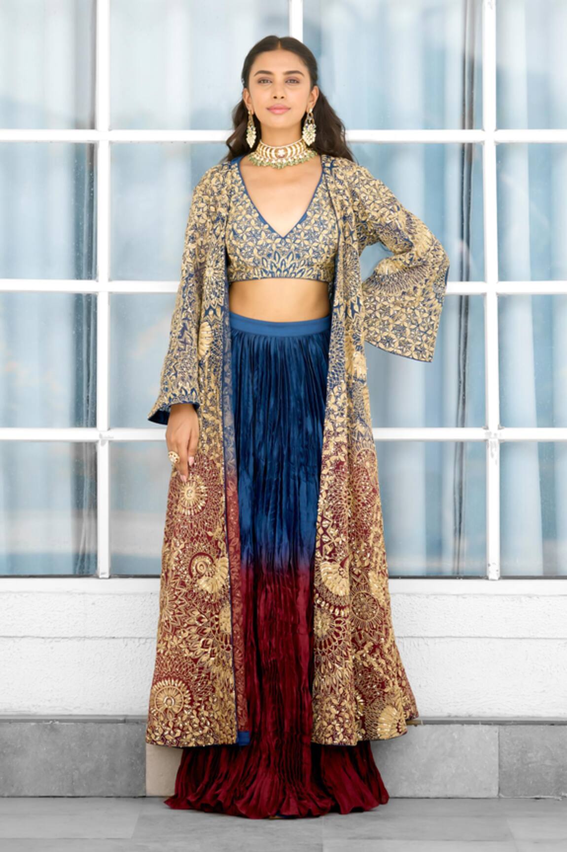 SHASHA GABA Ombre Cape & Lehenga Set  