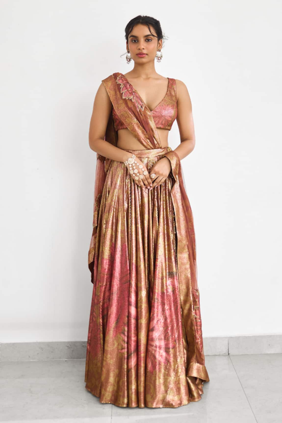 SHASHA GABA Golden Sequins Lehenga Set 