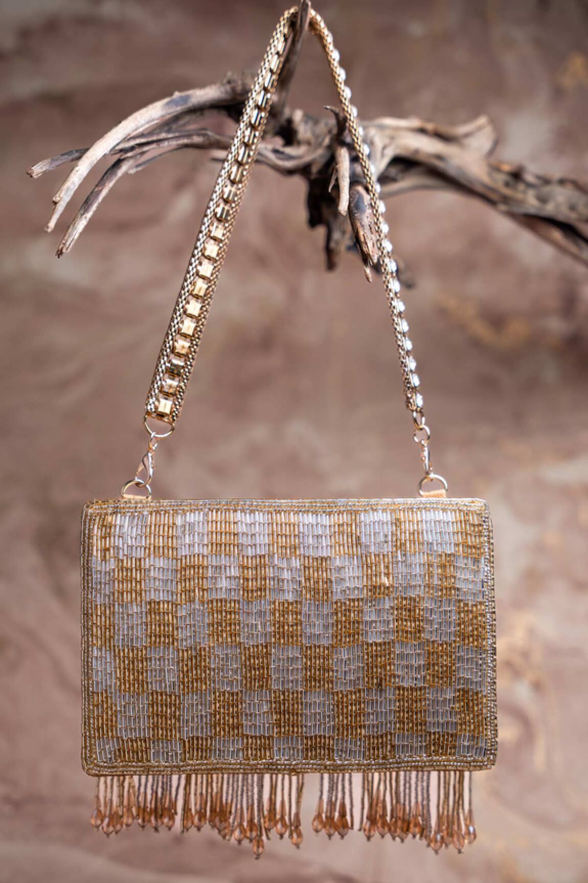 Nayaab By Sonia Shades Of Gold Kasse Tassel Box Embroidered Clutch