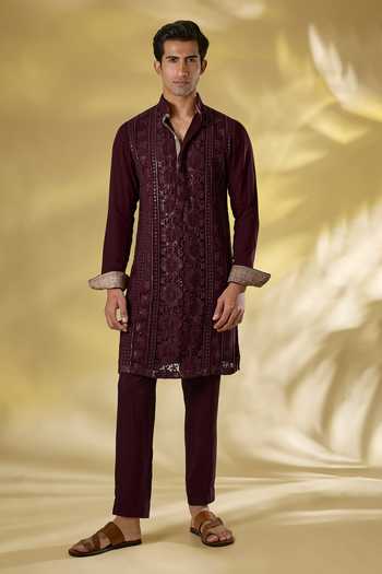 Rabani & Rakha Oxblood Maroon Designer Kurta & Pant Set 