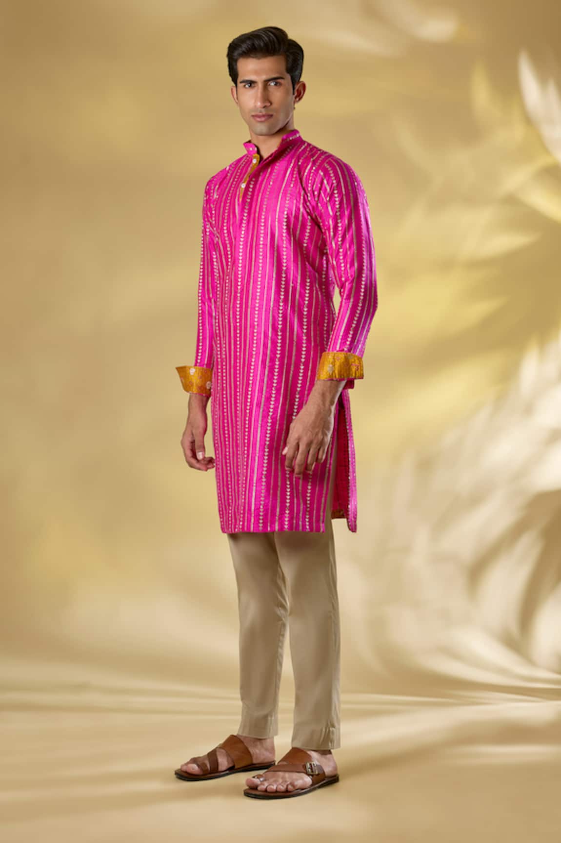 Rabani & Rakha Zari Work Rani Pink Kurta Set 