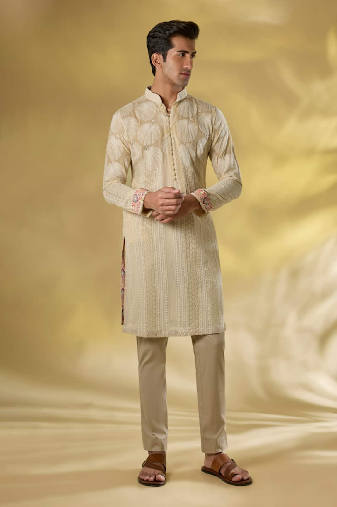 Rabani & Rakha Cream Thread Work Kurta Set 