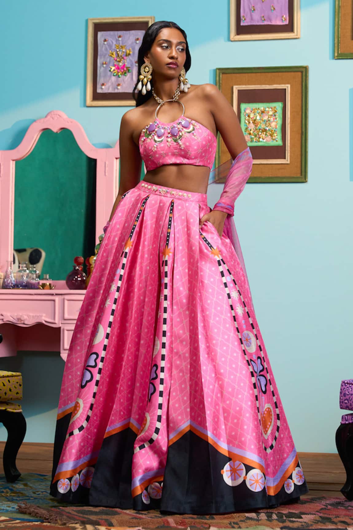 Papa Don't Preach Printed Raw Silk Lehenga Set 