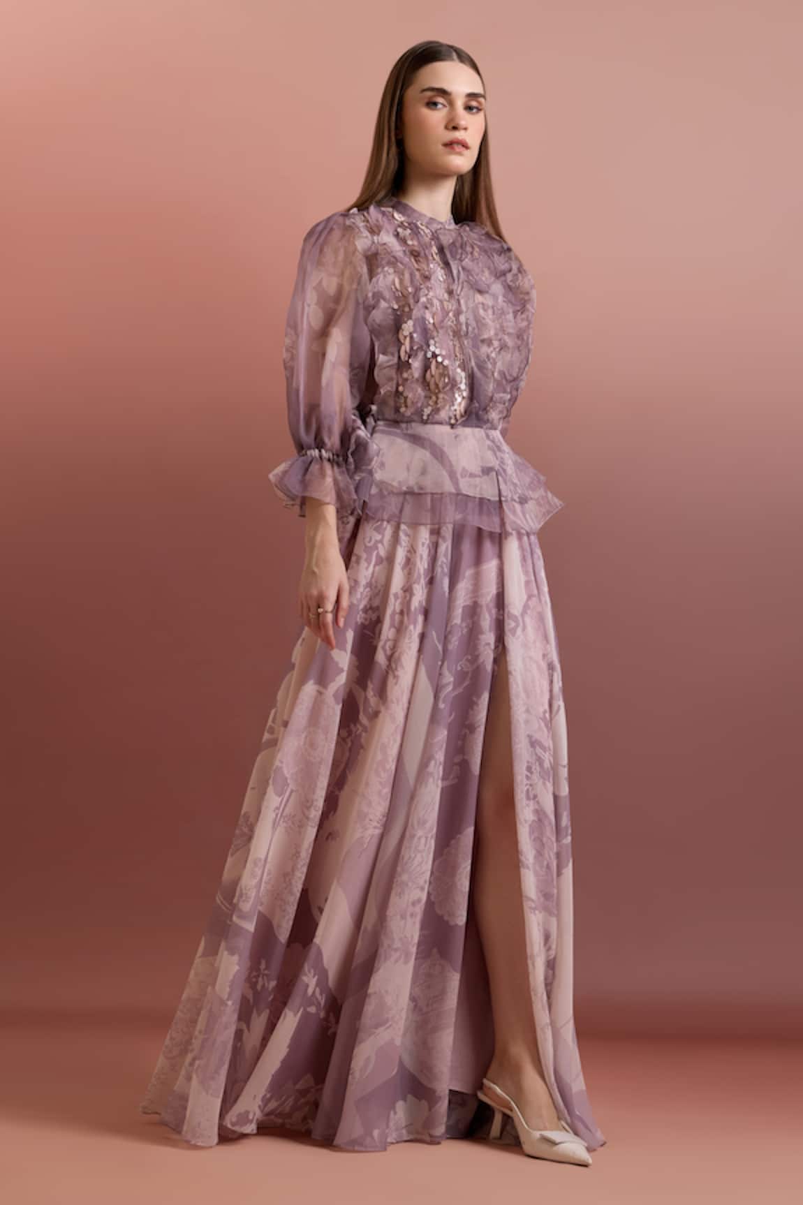 Pankaj & Nidhi High Slit Chiffon Skirt 