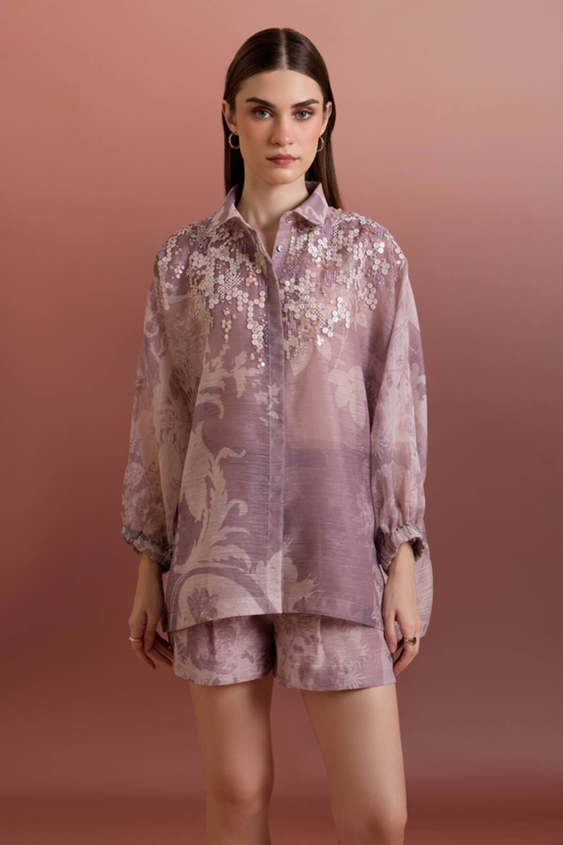 Pankaj & Nidhi Embellished Relaxed Shirt & High-waisted Shorts 