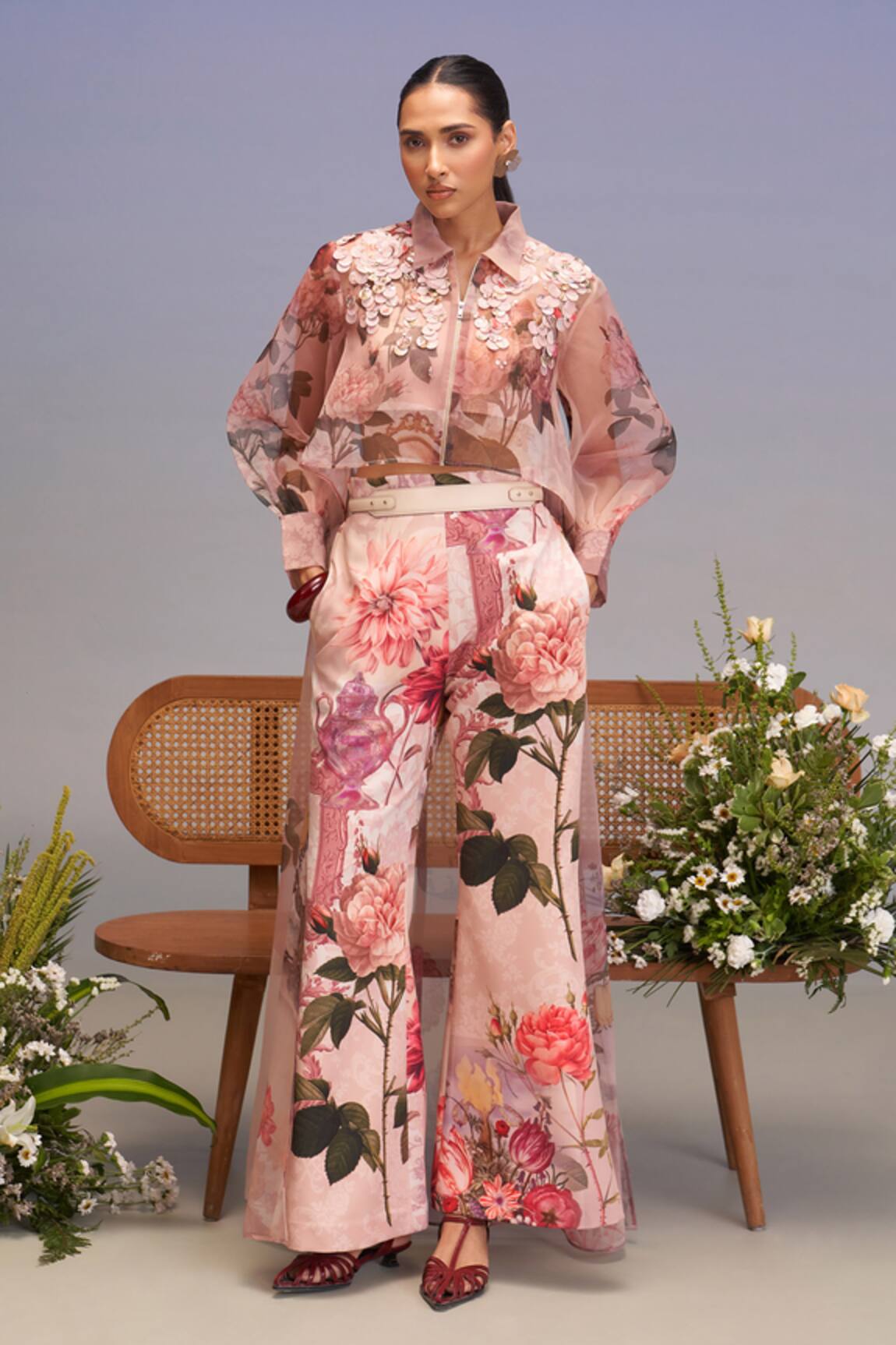 Pankaj & Nidhi Vintage Pink High-Waisted Pant 