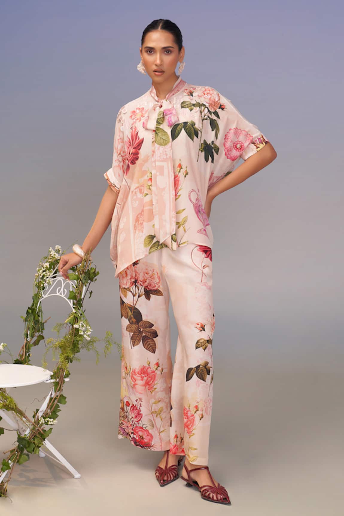 Pankaj & Nidhi Roma Embellished Top With Straight Pants 