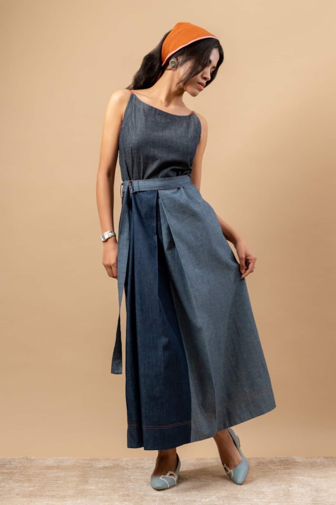 Doodlage Blue Upcycled Denim Dress With Belt