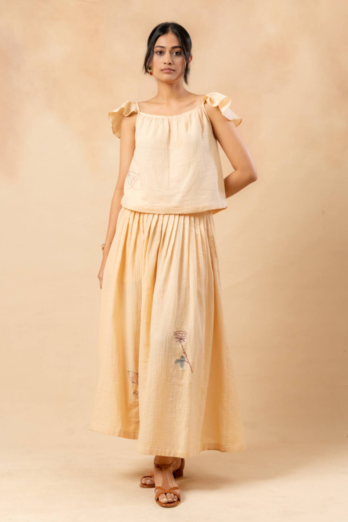 Doodlage Beige Organic Cotton Embroidered Skirt 