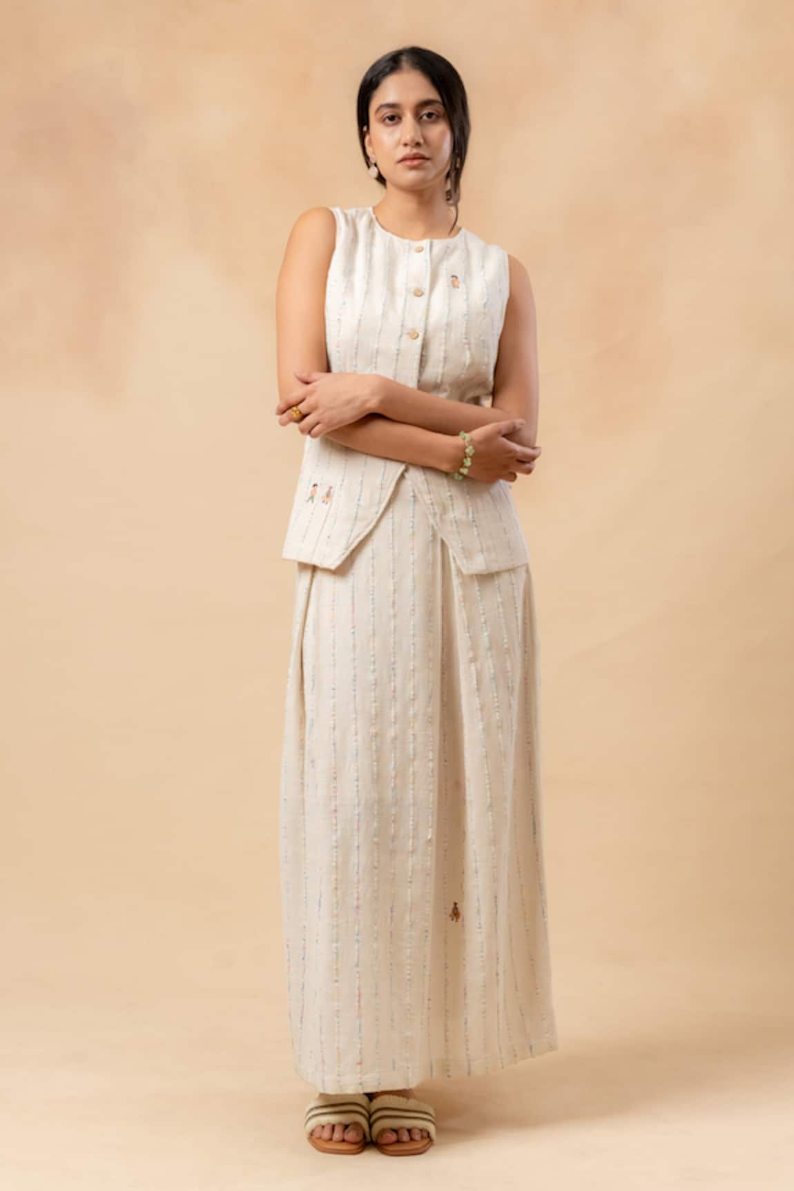 Doodlage Beige Handwoven Upcycled Skirt 