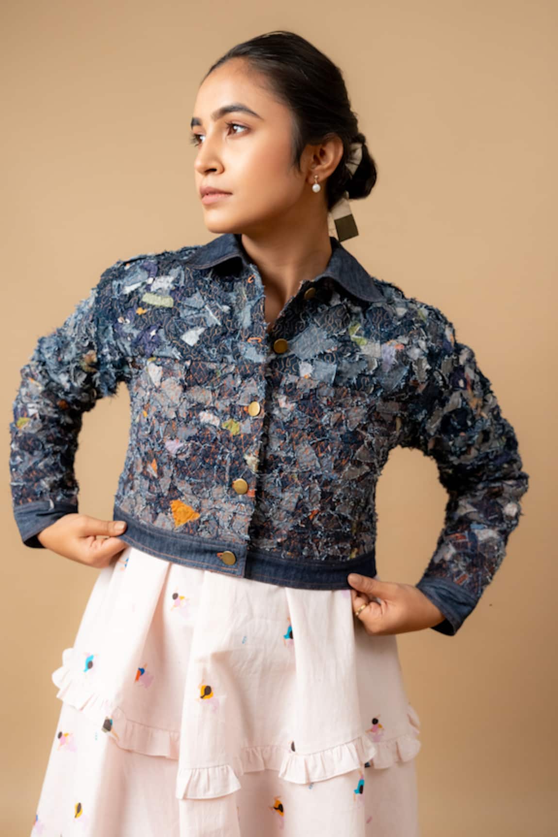 Doodlage Embroidered Blue Utility Jacket 