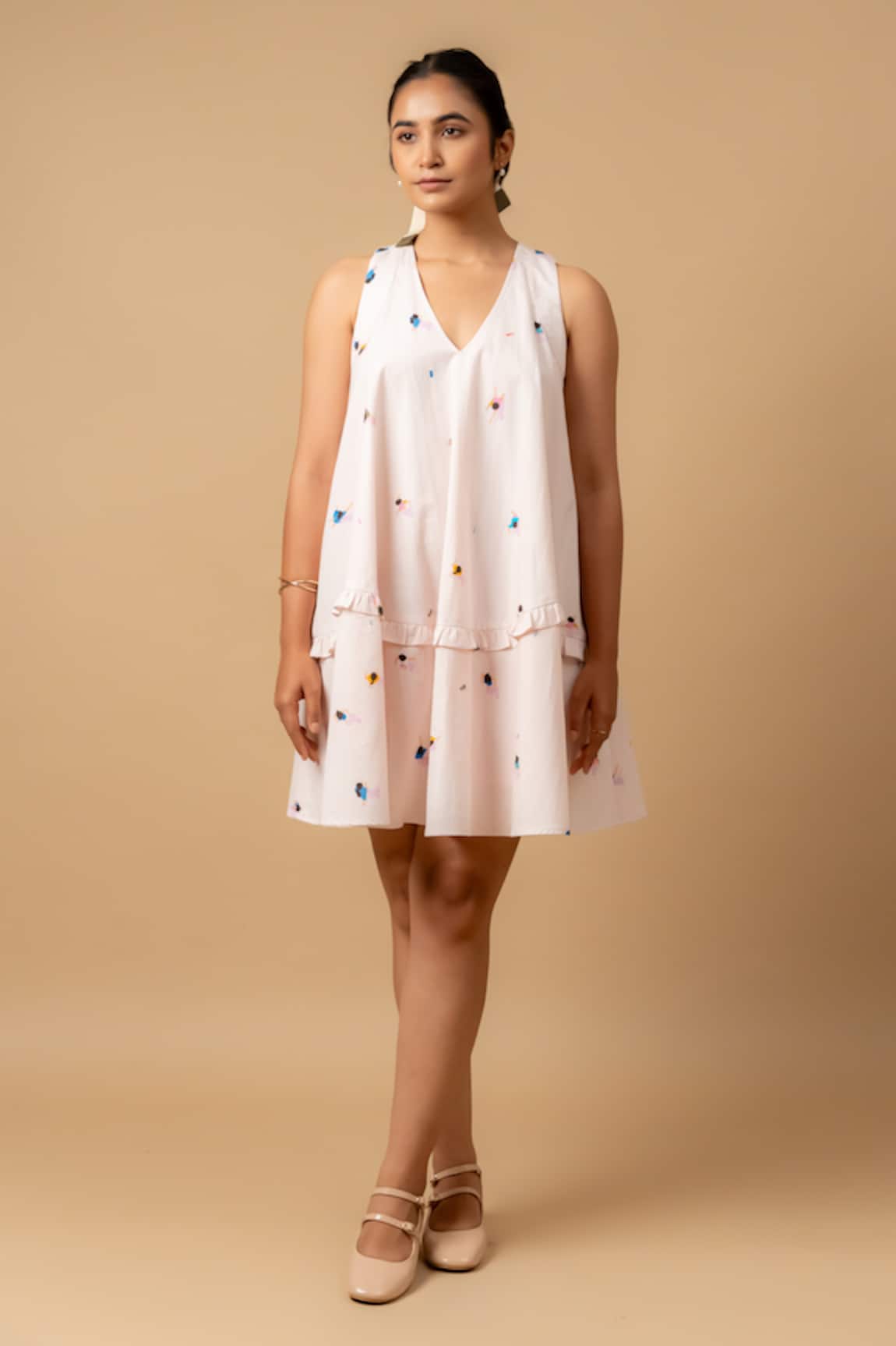 Doodlage Pink Linen Embroidered Dress 